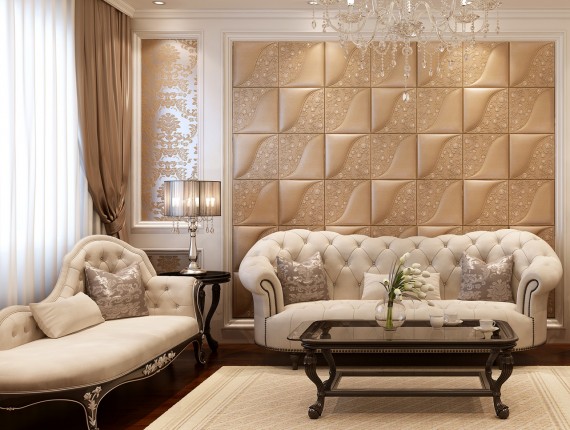 Стеновые панели из кожи в гостиной