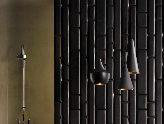 Оригинальная отделка стен кожаными панелями